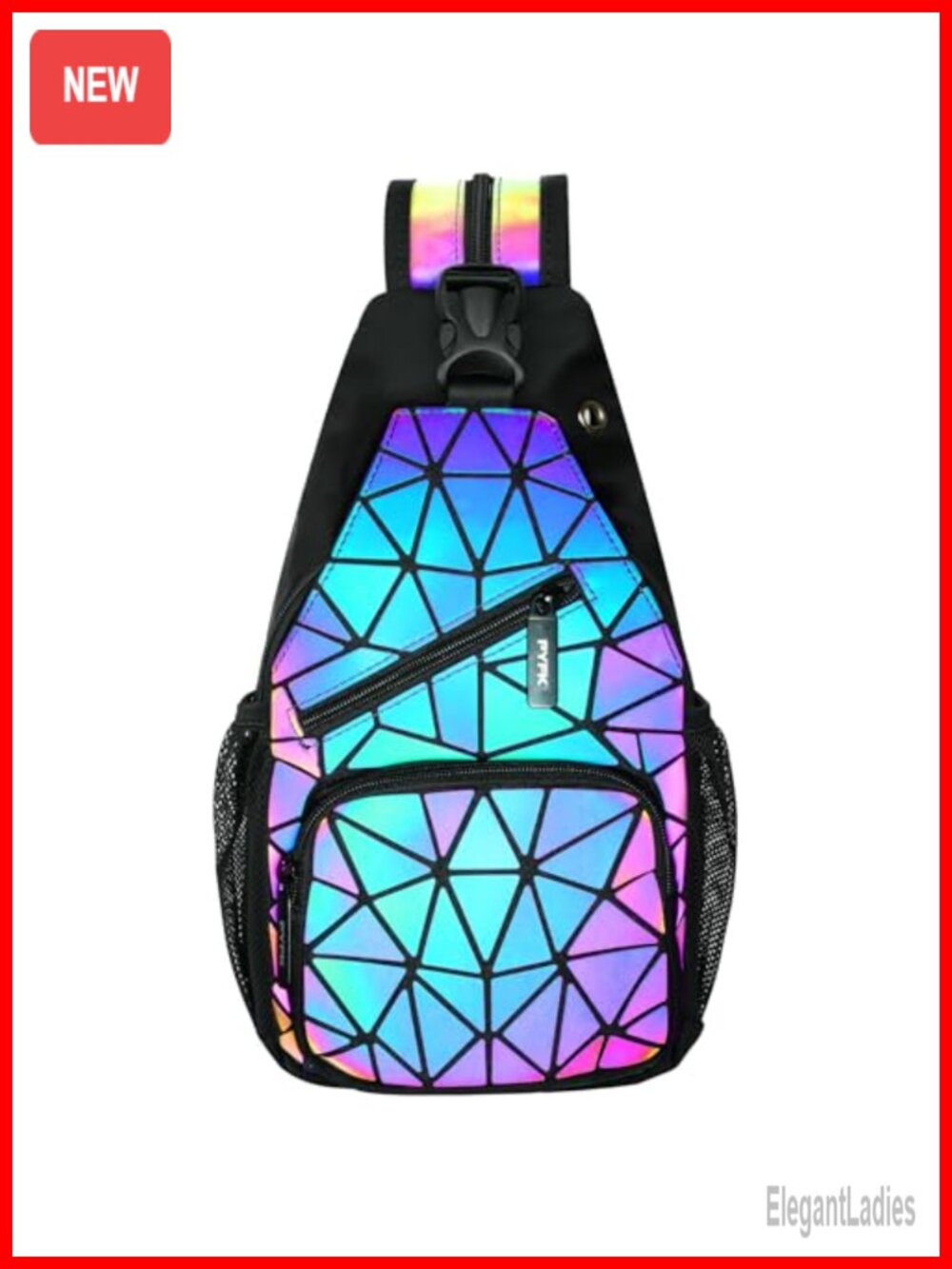 PU Leather Geometric Convertible Crossbody Sling Backpack Reflective Luminous